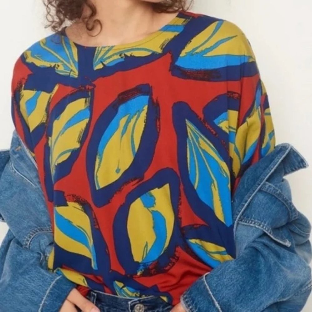 Corey Lynn Calter Rhea Blouse Anthropologie Leaf Novelty Print Burnt Red Boho M